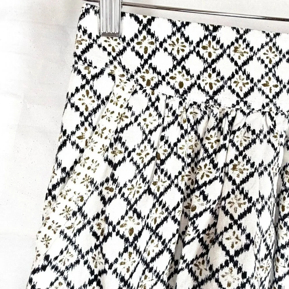 Ann Taylor Skirt Sz 0 Mini Linen Blend Geometric Mixed Prints White Black Olive - Picture 3 of 8